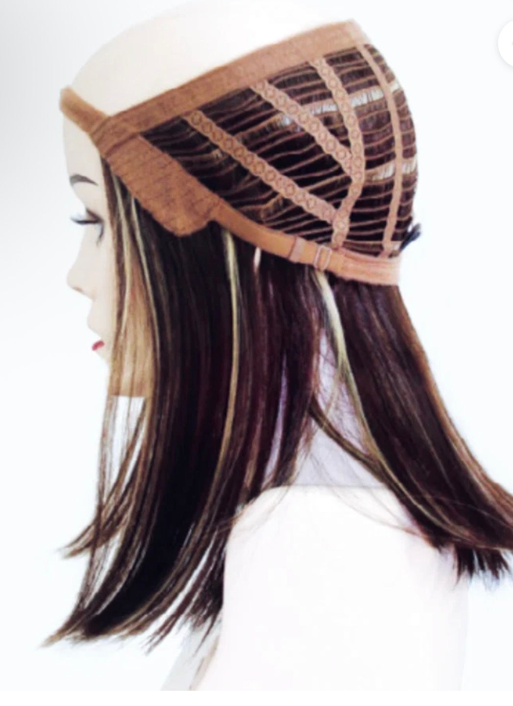 Jon Renau Hat Magic 10 inch in Caramel Ribbon 6F27 — back and strap construction