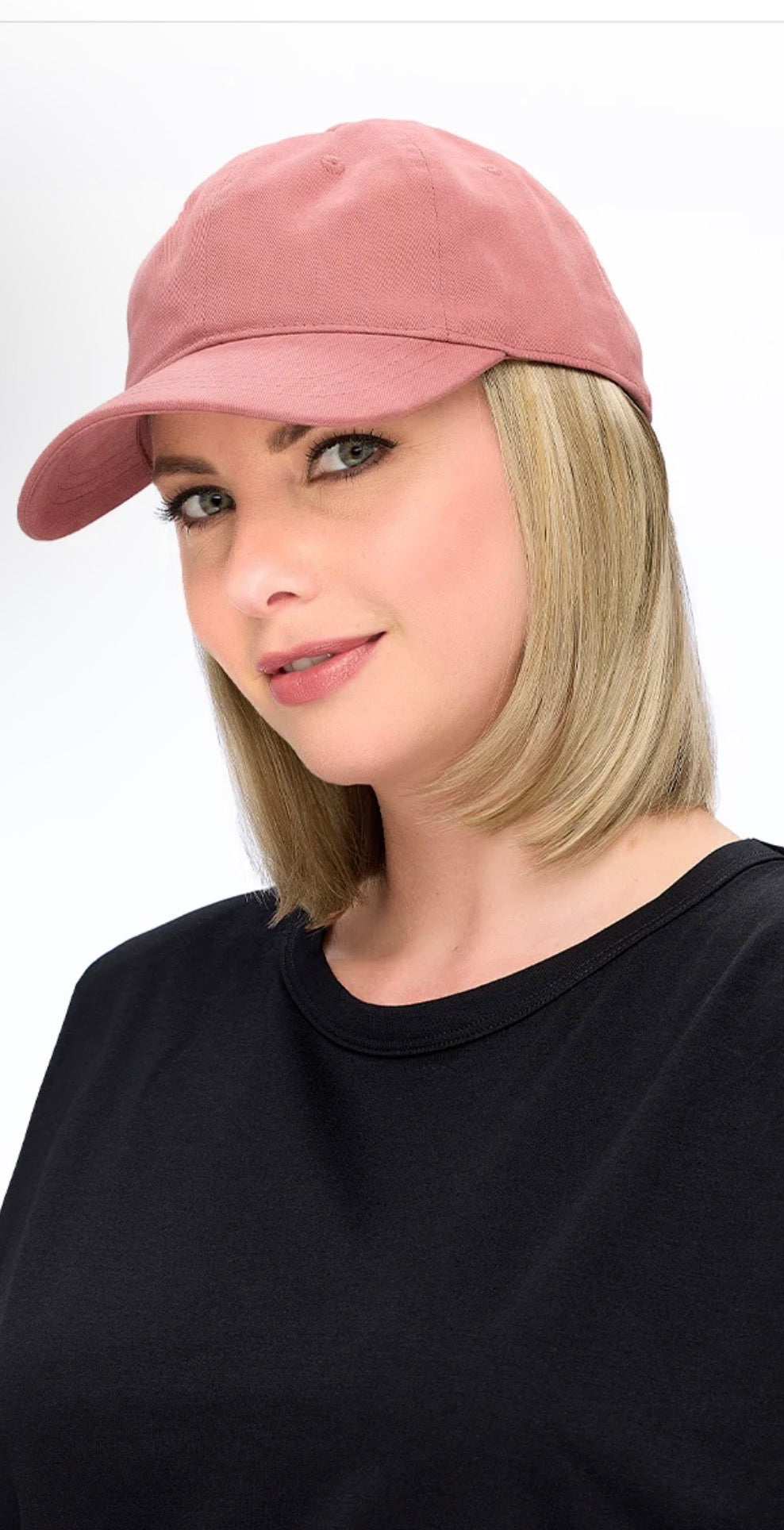 Jon Renau Hat Magic 10 inch styling example shown under a baseball cap; cap not included