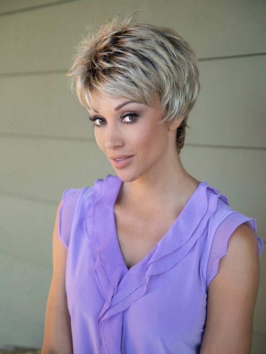 Jacqueline | Envy | Ready-to-Wear Synthetic Wig — front model view in Champagne Shadow