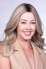 Belle Tress Omega V wig — alternate model view in Burnt Biscuit Blonde-R